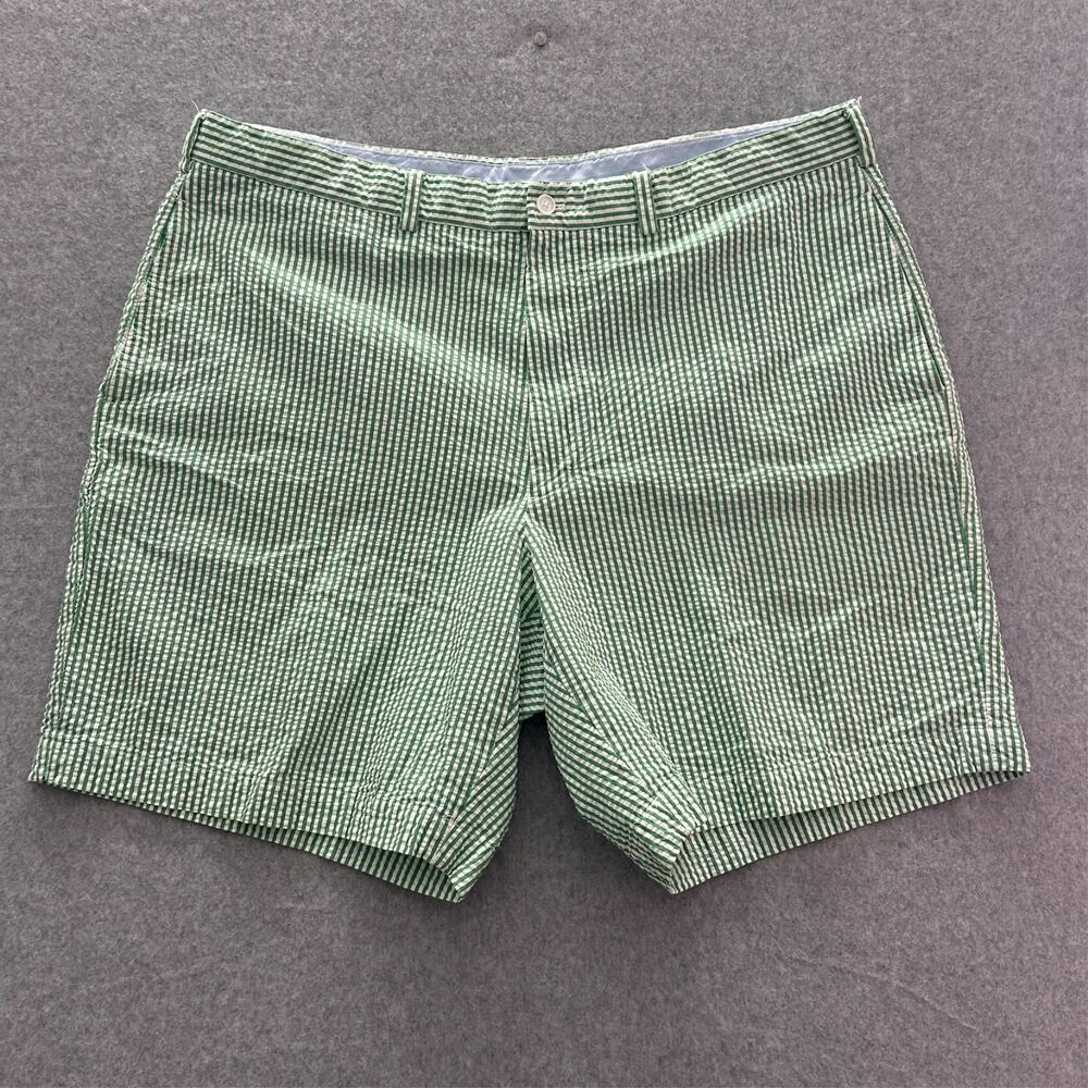 Brooks Brothers 346 Cotton Seersucker Shorts Mens 42 Green White 8" Inseam